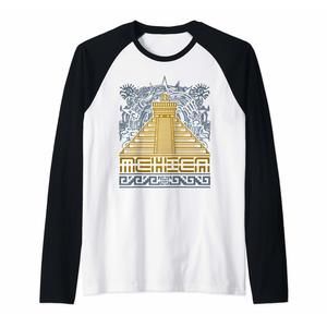 Mexica Realm Native Aztec Maya Pyramid Quetzalcoatl Pattern Raglan Baseball Tee